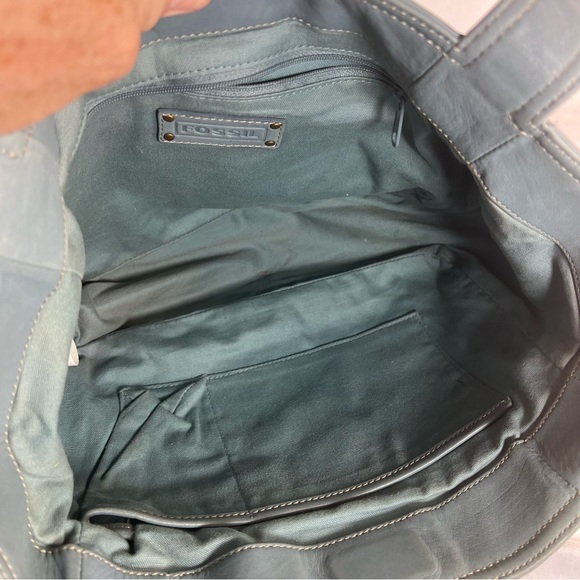 Fossil Light Blue Leather Tote - Vintage-Inspired with Gold Hardware! - Picture 3 of 7